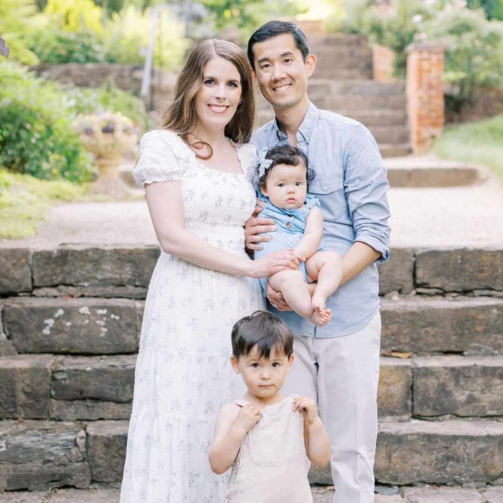 Portrait of a mother, father, and two young children