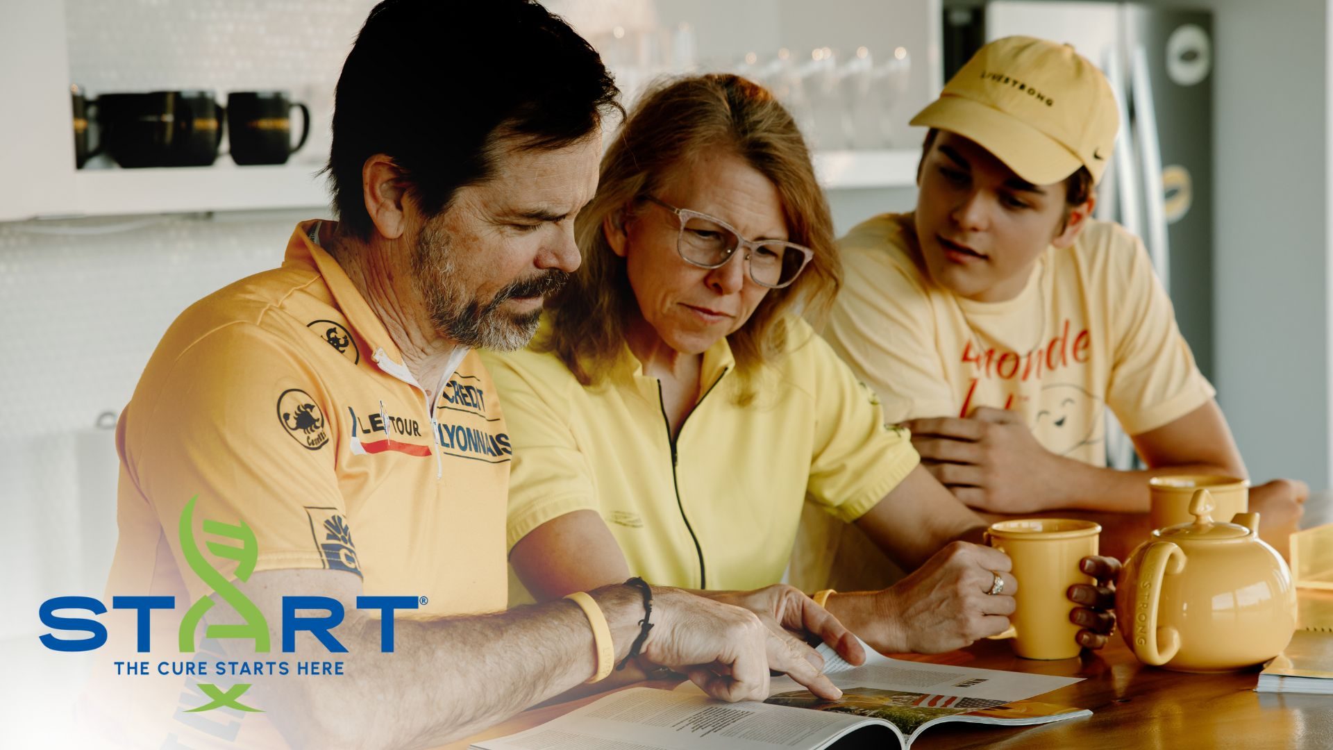 Parents and their teen son reading a magazine